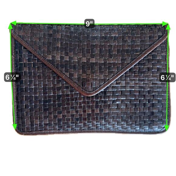 La Bagagerie Brown Woven Leather Envelope Clutch Handbag France Classic Chic - Picture 4 of 13